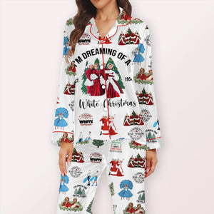 White Christmas Casual Pajama Set For Women Vintage Christmas Movie Sleepwear Set White Christmas Pjs Festive Matching Family Loungewear 1762245375784.jpg