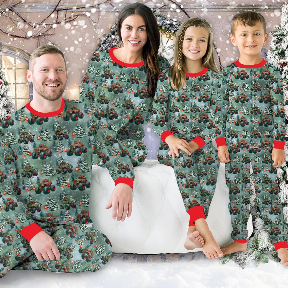 Boys Christmas Pajamas Set Fun Monster Truck Christmas Long Sleeve Two Piece Pajama Family Christmas Pajamas Xmas Holiday Loungewear Set 1762245937961.jpg