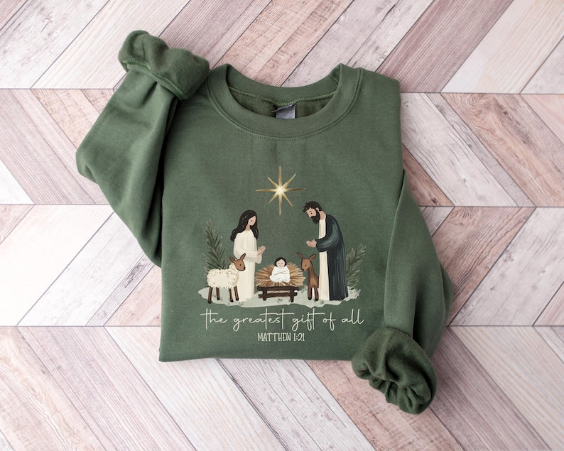 Greatest Gift Of All Sweatshirt Christian Christmas Sweatshirt Nativity Scene Sweater Christmas Faith Jesus Nativity Shirt Bible Verse 1762310497891.jpg