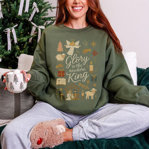 Christian Nativity Christmas Sweatshirt Glory To The Newborn King Crewneck Religious Holiday Graphic Sweater 1762310852924.jpg