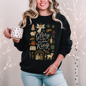 Christian Nativity Christmas Sweatshirt Glory To The Newborn King Crewneck Religious Holiday Graphic Sweater 1762310852983.jpg
