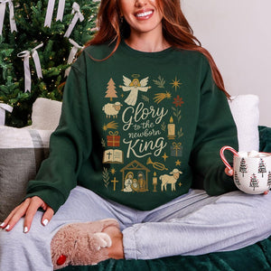 Christian Nativity Christmas Sweatshirt Glory To The Newborn King Crewneck Religious Holiday Graphic Sweater 1762310853574.jpg