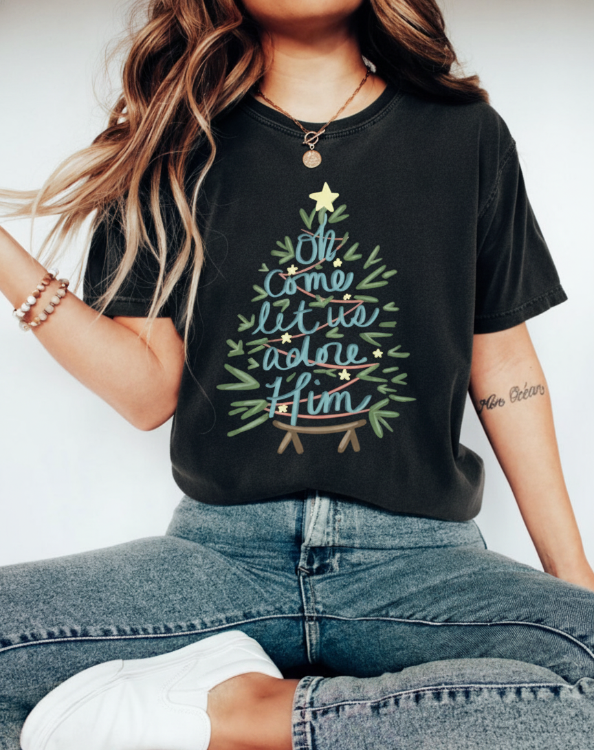 Oh Come Let Us Adore Him Shirt Nativity Christmas T Shirt Christmas Gifts Christian Christmas Sweatshirt Nativity Xmas Crewneck 1762314466242.png