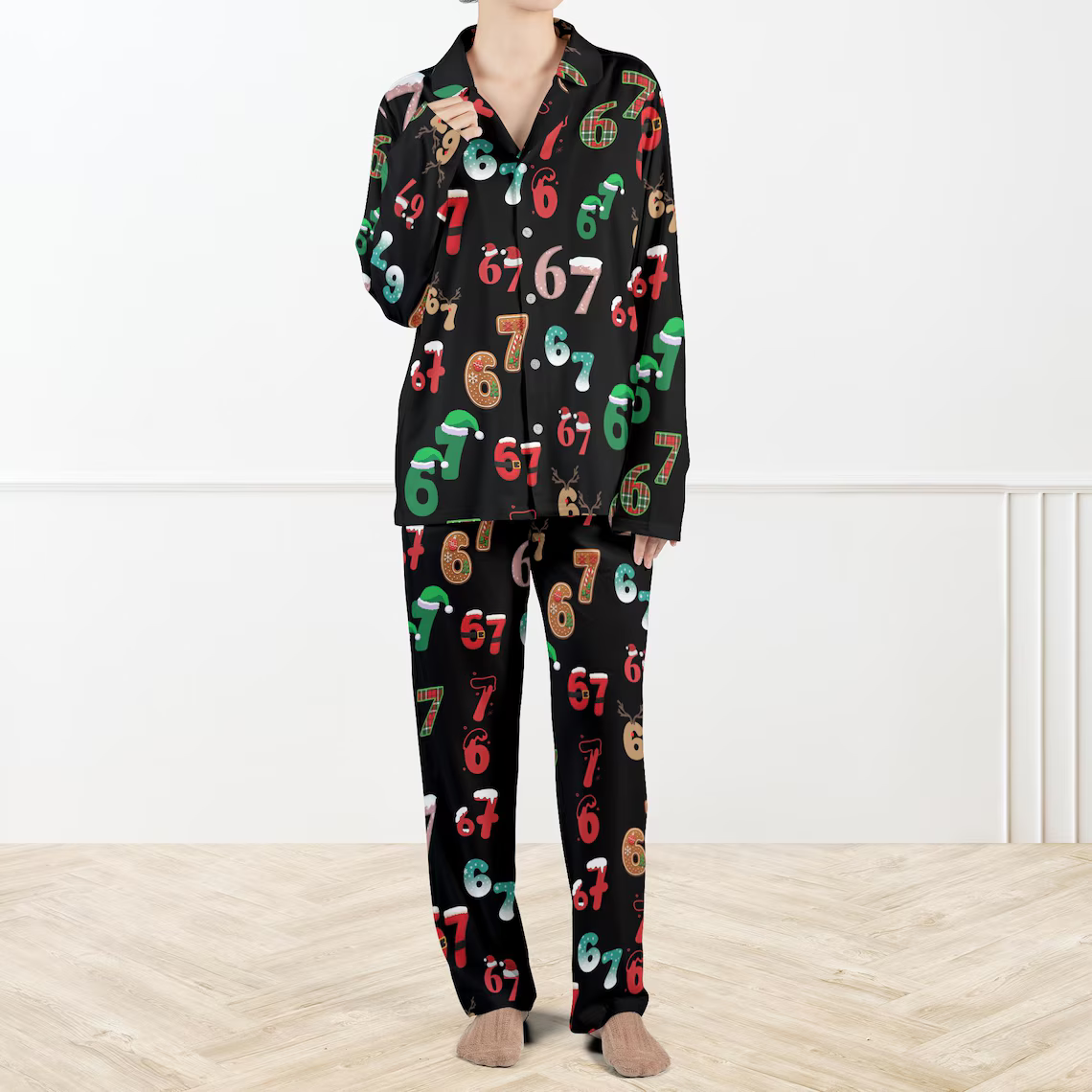 Six Seven Meme Christmas Contrast Pajamas Set For Women And Kids Funny Christmas Pjs Viral Number Print Sleepwearmatching Xmas Loungewear 1762315435929.png