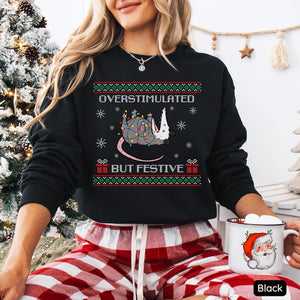 Overstimulated But Festive Possum Christmas Sweatshirt Ugly Christmas Sweatshirt Funny Possum Shirt Possum Gift Trashcore Meme Crewneck 1762325885999.jpg