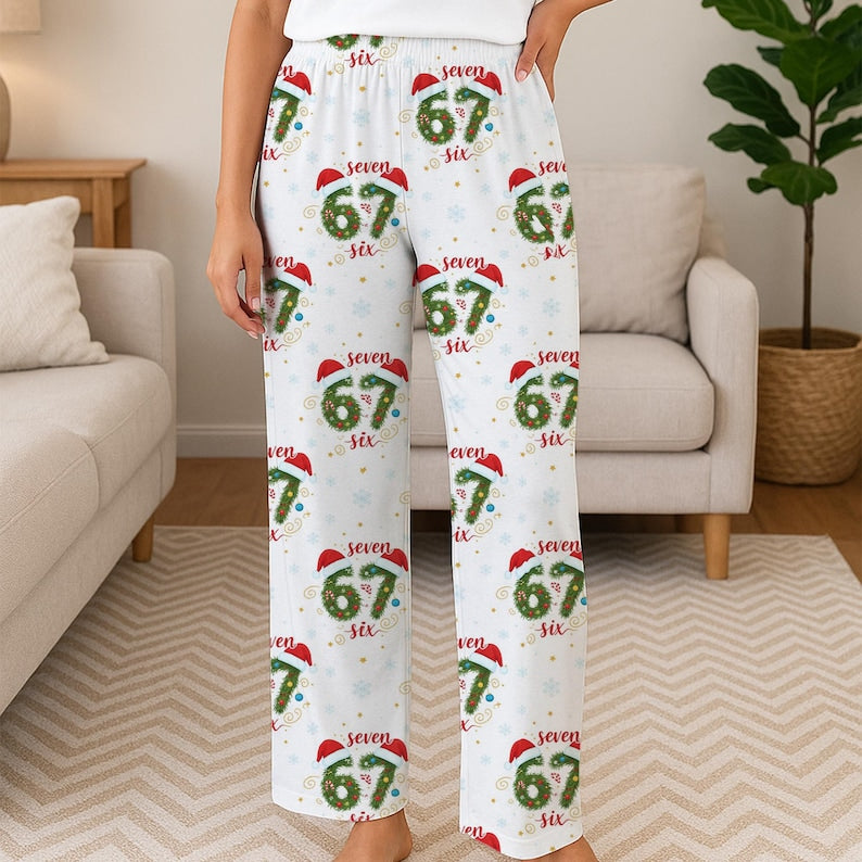67 Christmas Pajama Pants Six Seven Number Wreath Print Snowflake Pattern 6 7 Holiday 1762394157292.jpg