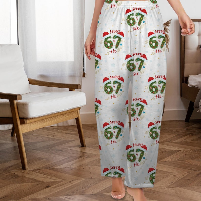 67 Christmas Pajama Pants Six Seven Number Wreath Print Snowflake Pattern 6 7 Holiday 1762394157433.jpg