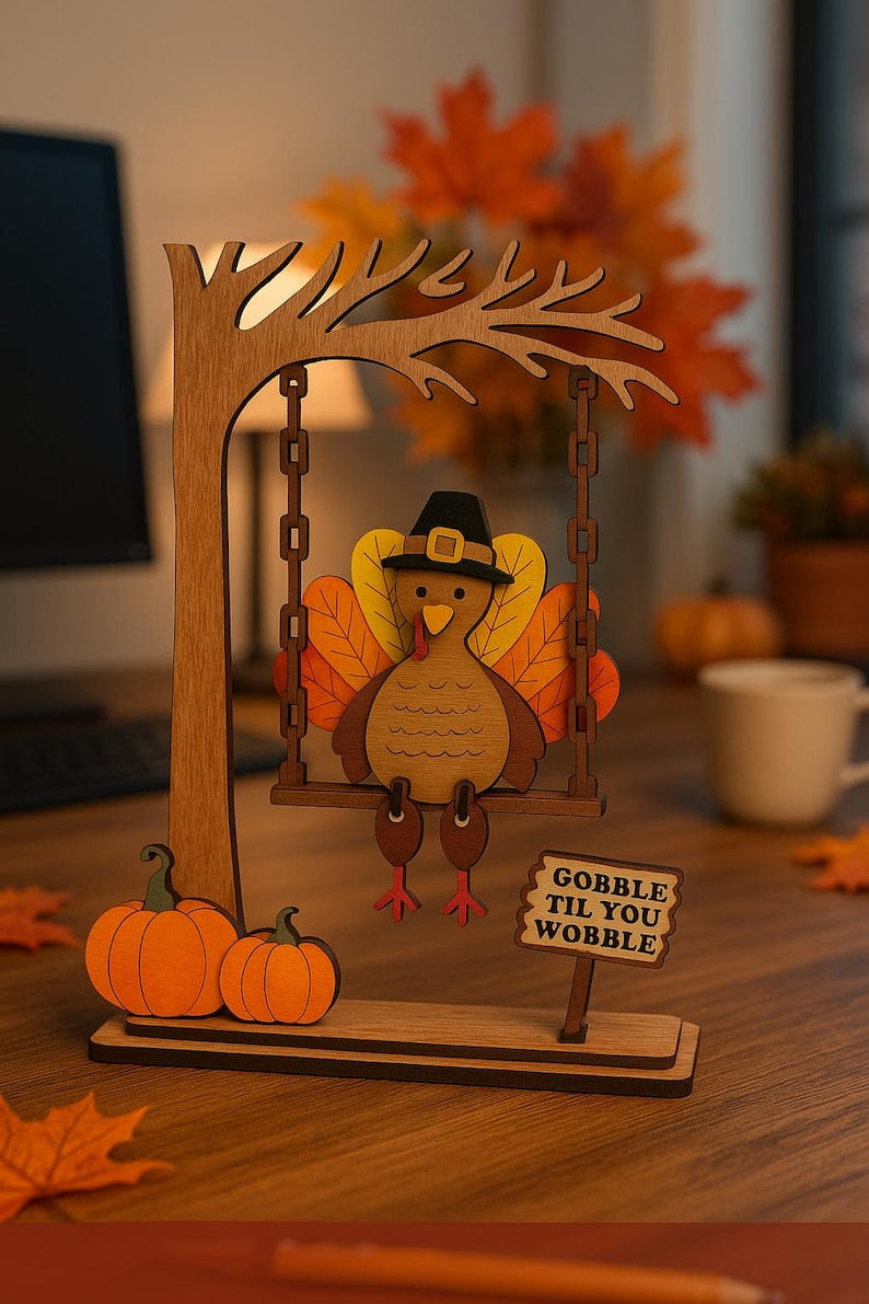 Wooden Turkey Swing Thanksgiving Decoration  Fall Table Centerpiece  Rustic Autumn Decor With Pumpkins  Funny Quote Sign 1762397528653.jpg