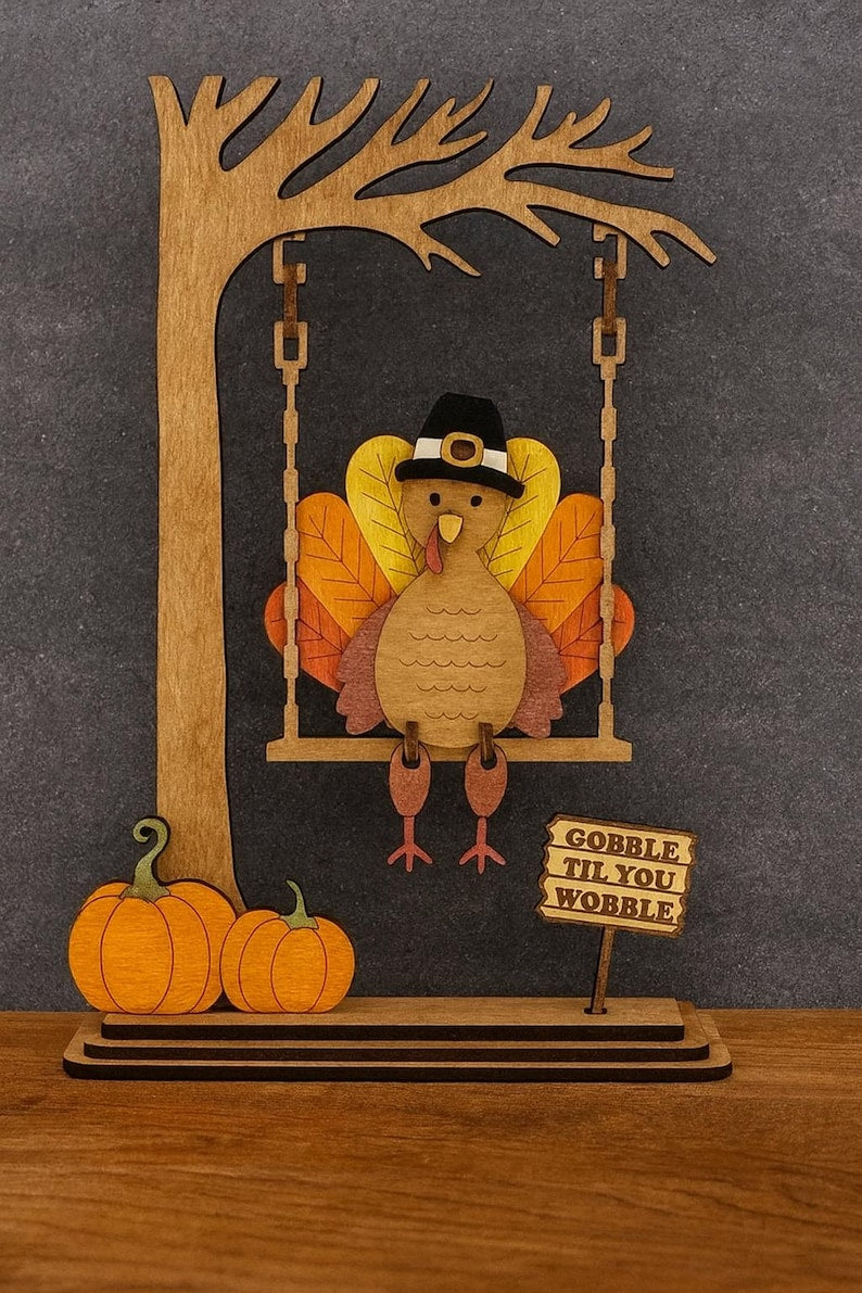 Wooden Turkey Swing Thanksgiving Decoration  Fall Table Centerpiece  Rustic Autumn Decor With Pumpkins  Funny Quote Sign 1762397529337.jpg