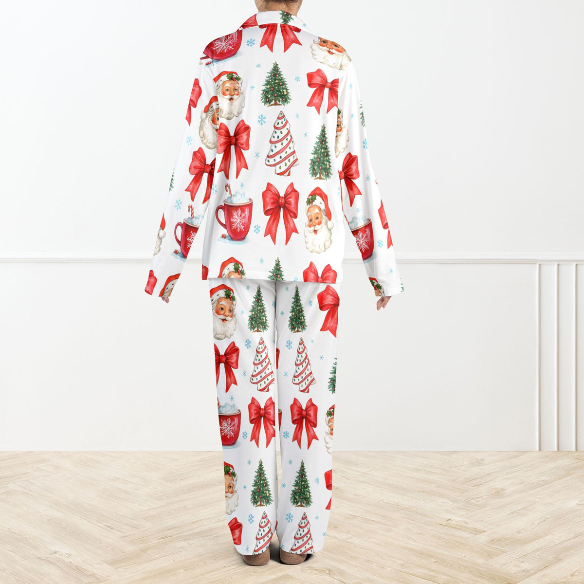 Retro Coquette Christmas Pajama Set For Women And Kids Christmas Santa Claus Pajamas Holiday Tree Red Bow Sleepwear Set 1762403437459.jpg