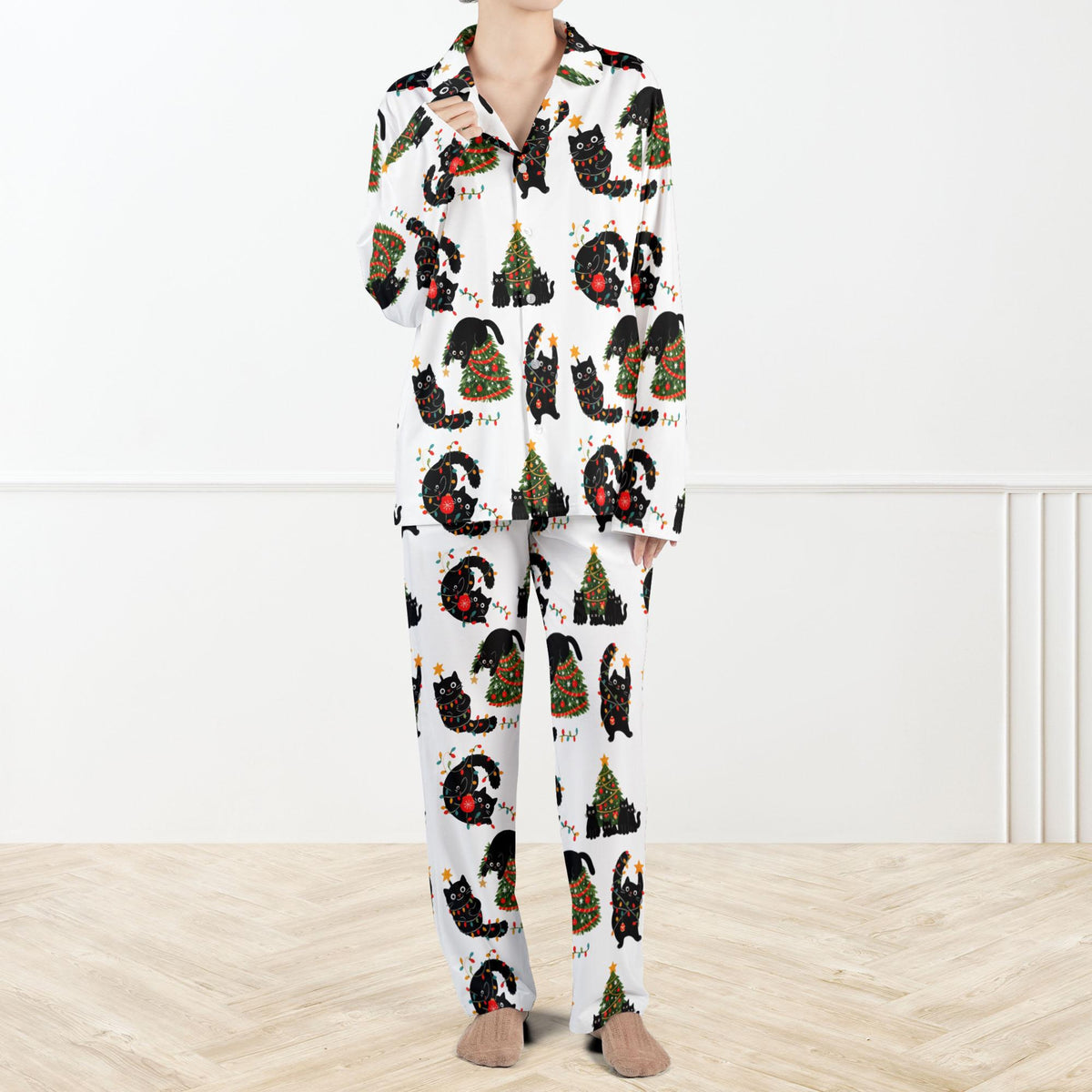 Christmas Black Cat Pajama Set For Women Cute Holiday Cat Pjs Christmas Tree Sleepwear Set Cozy Winter Lounge Outfit 1762403778793.jpg