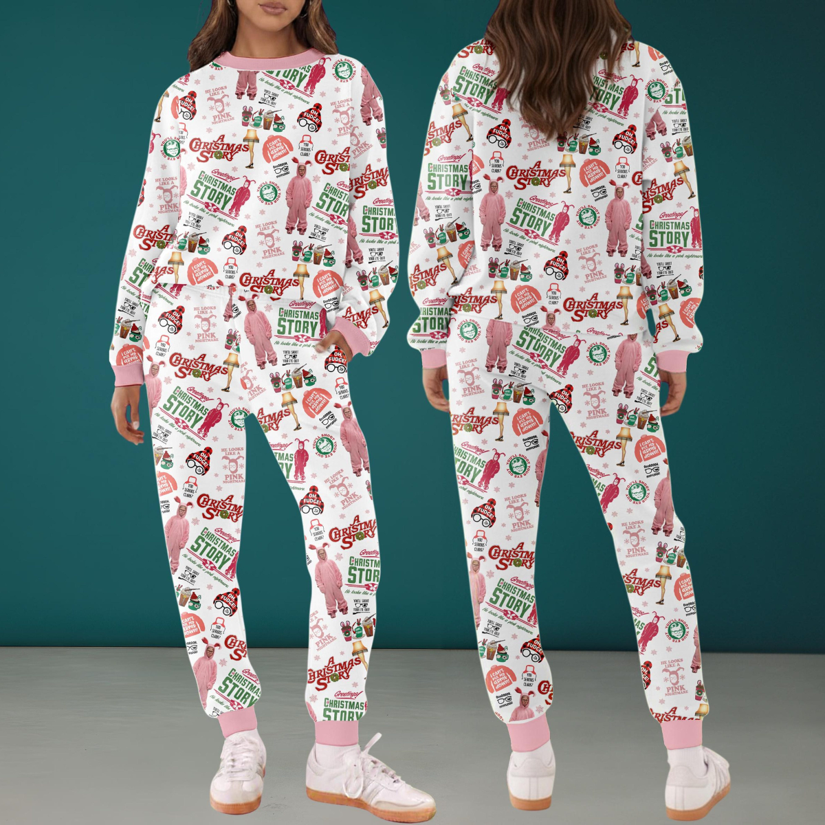 A Christmas Story Pajama Set Family Funny Pink Bunny Christmas Pjs Retro Holiday Sleepwear For Adults Festive Matching Family Gift 1762404160486.png
