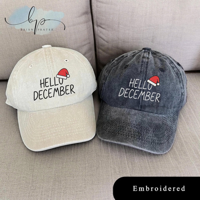 Embroidered Hello December Hat Vintage Christmas Dad Hat Santa Hat Embroidered Hat December Santa Baseball Cap Family Holiday Hat 1762413420788.jpg