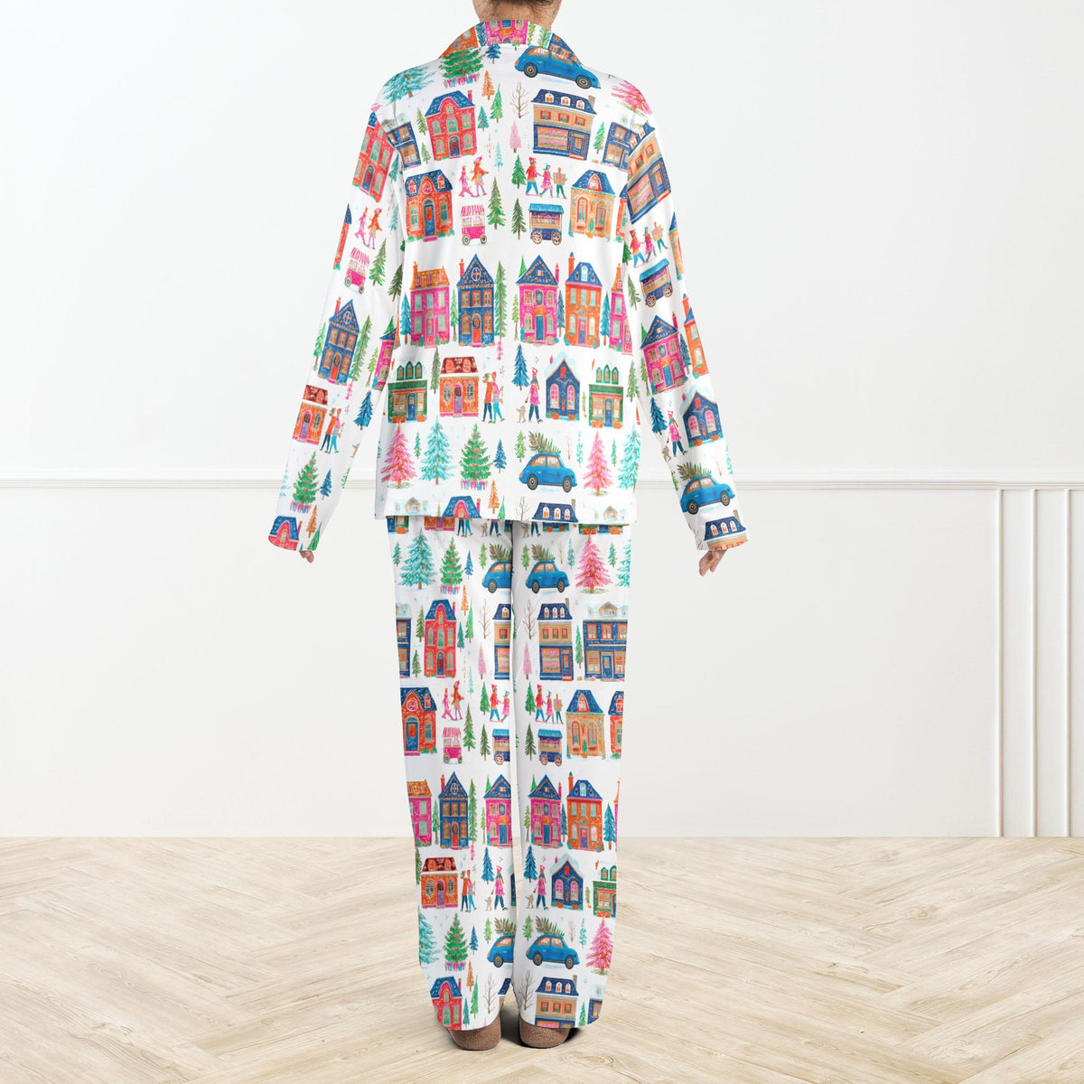 Watercolor Christmas Town Pajama Set For Women Holiday House Print Sleepwear Cozy Winter Loungewear Gift Long Sleeve Pjs 1762415682064.jpg