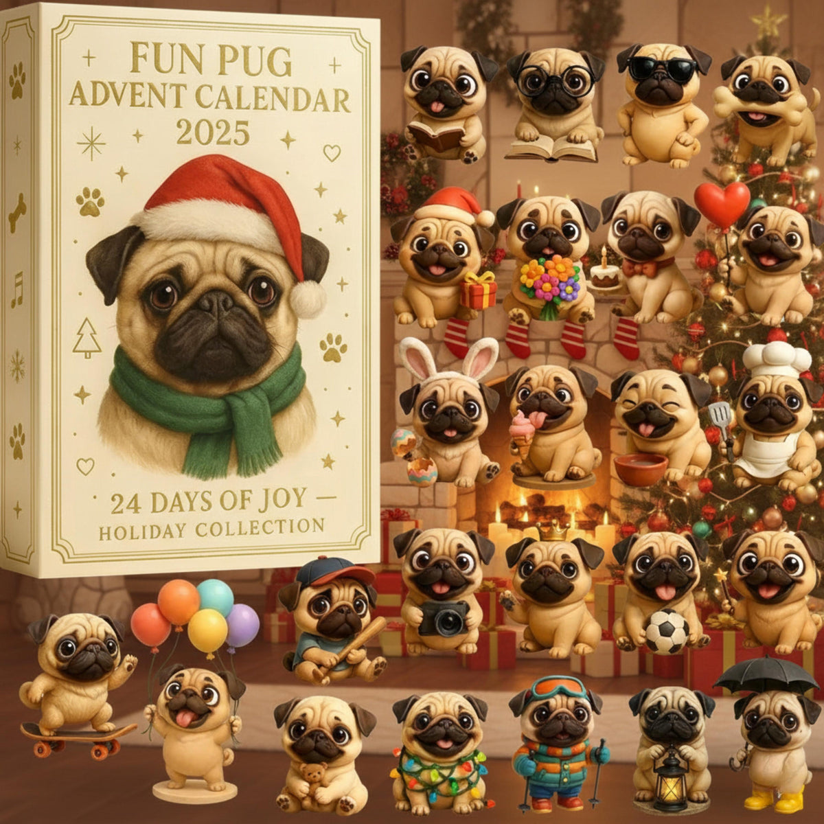 Pug Advent Calendar 2025 24 Days Of Dog Figurines Xmas Countdown Surprises Cute Holiday Gift For Dog Lovers Kids  Adults 1762505124711.jpg