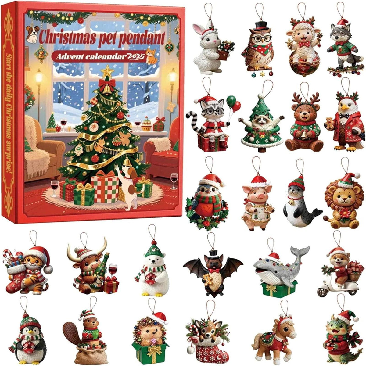 Christmas Pet Advent Calendar 2025  24 Cute Animal Ornaments  Dog Cat Bunny Reindeer Figurines  Holiday Countdown Gift Box 1762570447660.jpg