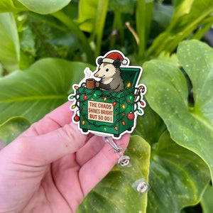Possum Dumpster Fire Christmas Badge Reel   Dark Humor Nurse Gift 1762835375668.jpg
