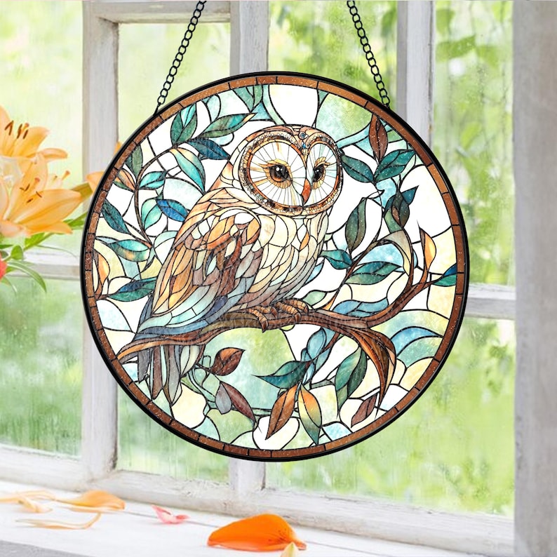 Owl Stained Glass Suncatcher Bird Window Hanging Decor 1762845048712.jpg