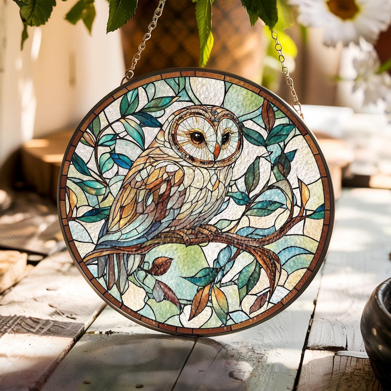 Owl Stained Glass Suncatcher Bird Window Hanging Decor 1762845048744.jpg