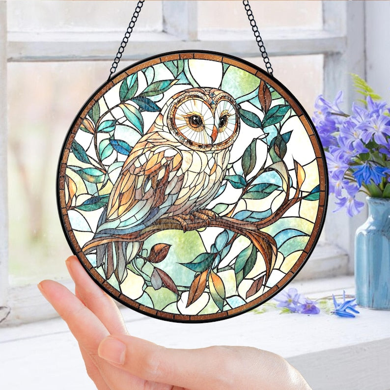 Owl Stained Glass Suncatcher Bird Window Hanging Decor 1762845048750.jpg