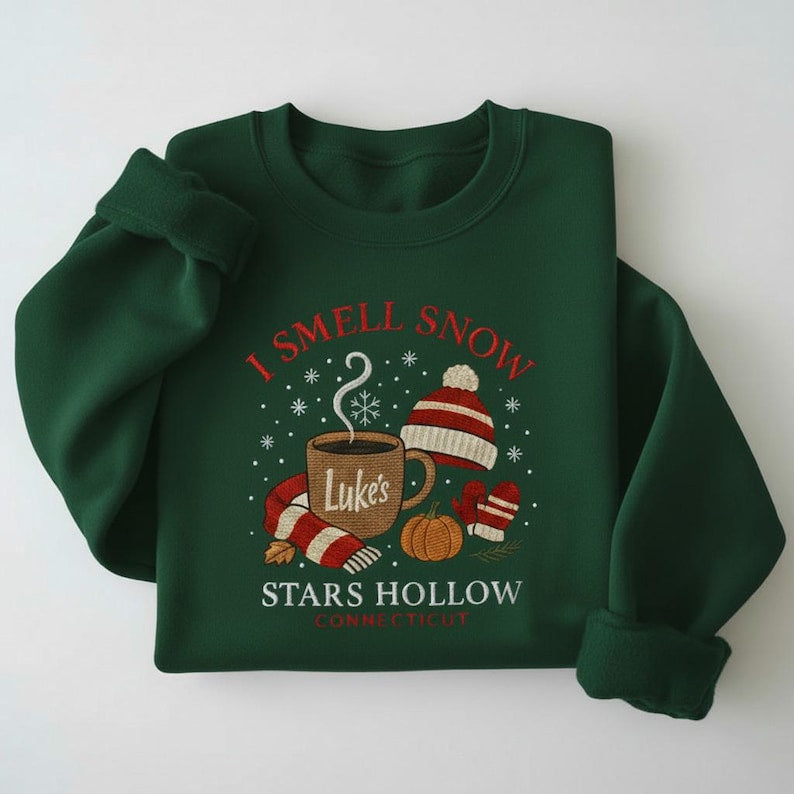 Embroidered I Smell Snow Sweatshirt Cozy Small Town Christmas Crewneck Book Lover Gift Winter Woman Christmas Hoodie Connecticut Shirt 1762848701441.jpg