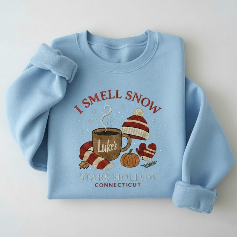 Embroidered I Smell Snow Sweatshirt Cozy Small Town Christmas Crewneck Book Lover Gift Winter Woman Christmas Hoodie Connecticut Shirt 1762848708197.jpg