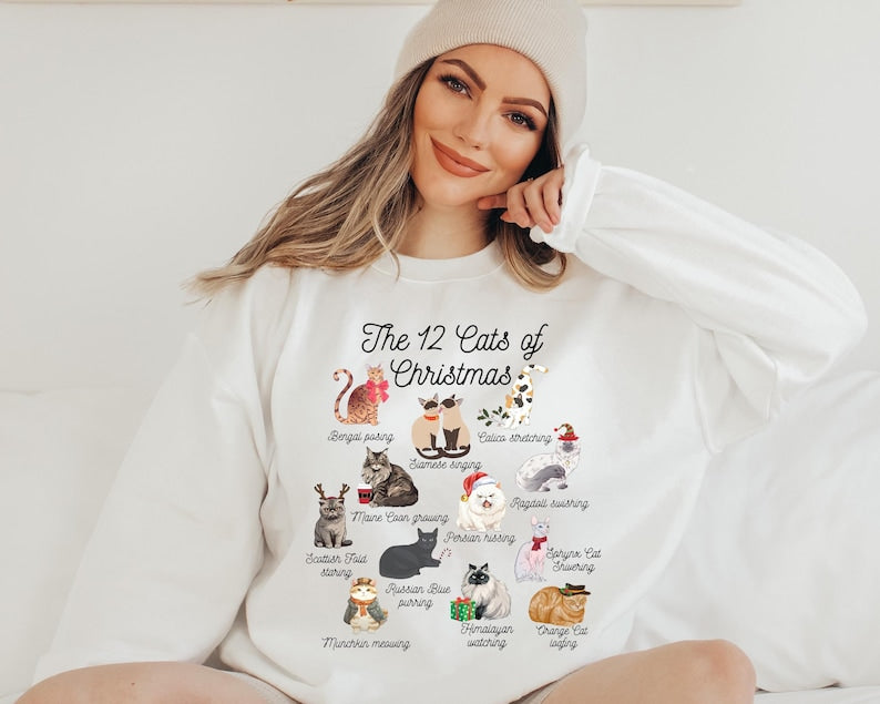 The 12 Cats Of Christmas Sweatshirtcute Christmas Cats Shirt Christmas Cat Mom Shirt Xmas Catscat Lover Christmas Sweatercat Owner Gift 1762848843017.jpg