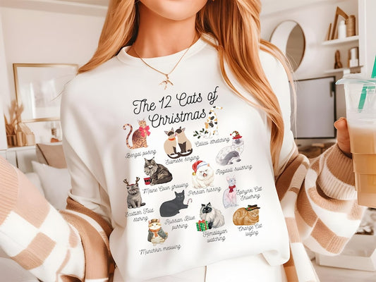 The 12 Cats Of Christmas Sweatshirtcute Christmas Cats Shirt Christmas Cat Mom Shirt Xmas Catscat Lover Christmas Sweatercat Owner Gift 1762848843178.jpg