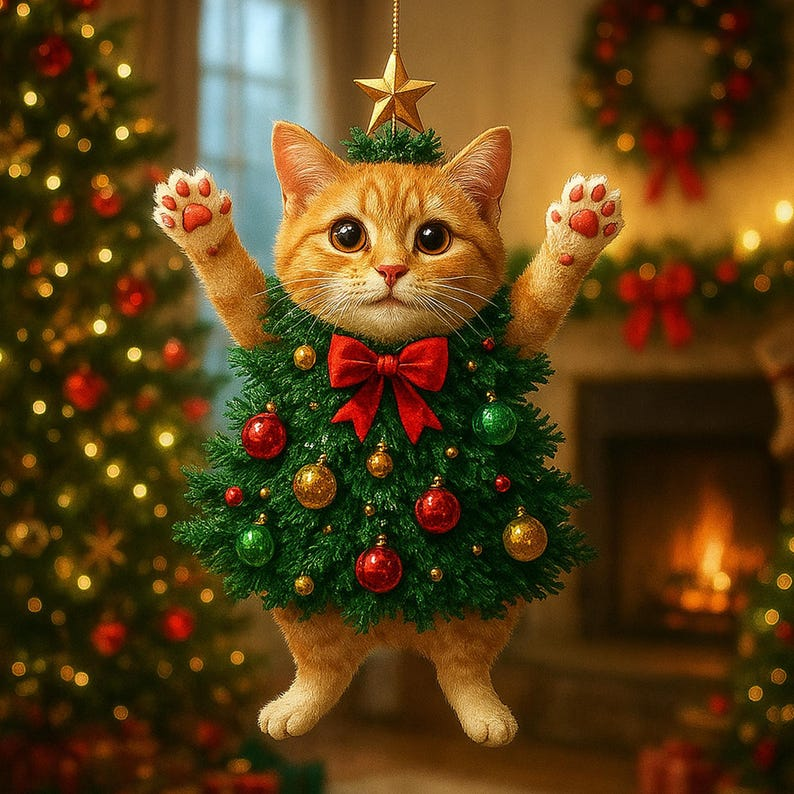 Whimsical Acrylic Cat Christmas Ornament Cute Cat Lover Tree Decoration Funny Holiday Pet Gift Christmas Cat Decor 1762850478811.png