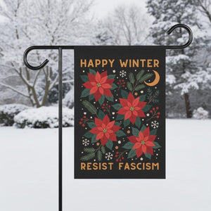 Winter Holiday Garden Flag Poinsettia Sprigs On Black Resist Fascism Statement Flag 1762917354841.jpg