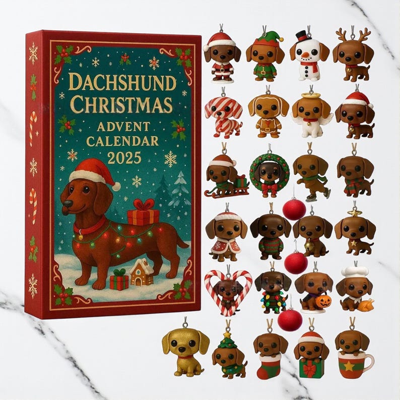 2d Acrylic Dachshund Christmas Advent Calendar 2025 24 Mini Dog Ornaments 1762933010834.jpg