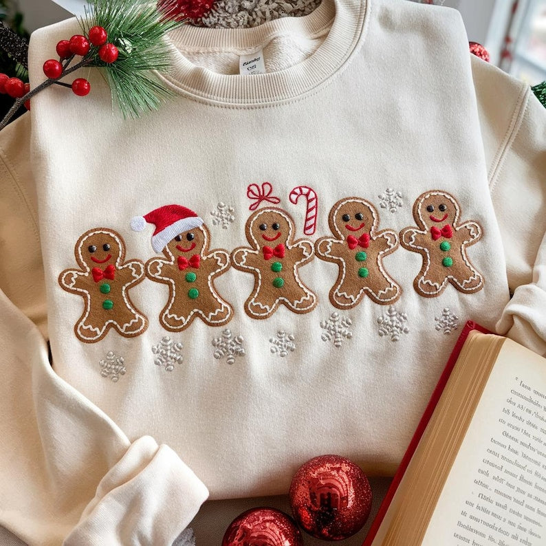 Embroidered Christmas Gingerbread Cookies Sweatshirt Festive Holiday Outfit Womens Xmas Gingerbread Christmas Sweatshirt Crewneck 1762938856325.jpg