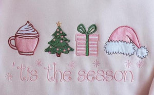 Embroidered Tis The Season Christmas Sweatshirt Pink Green Holiday Crewneck Cute Festive Coffee Tree Gift Sweater Cozy Winter Outfit 1762939497029.jpg