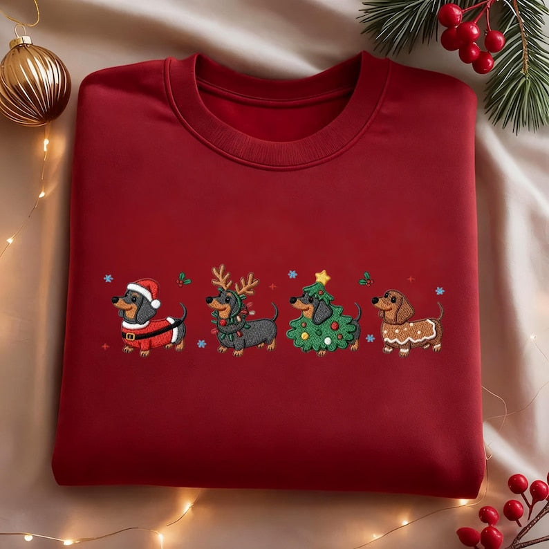 Embroidered Dachshund Christmas Sweatshirt Wiener Dog Holiday Shirt Dog Lover Gift Holiday Sweater Cute Christmas Dog Shirt 1762940049697.jpg