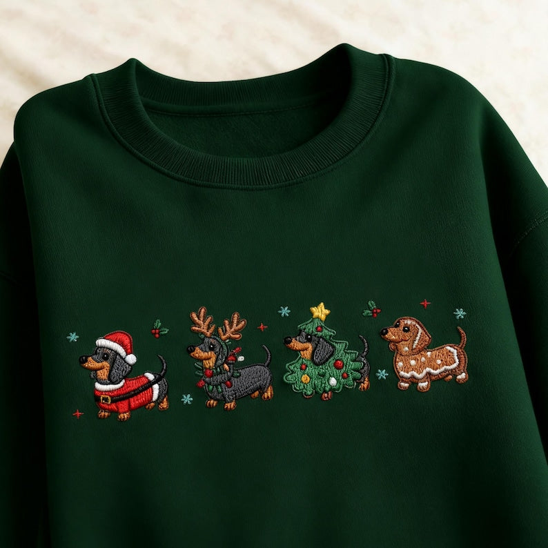 Embroidered Dachshund Christmas Sweatshirt Wiener Dog Holiday Shirt Dog Lover Gift Holiday Sweater Cute Christmas Dog Shirt 1762940049709.jpg