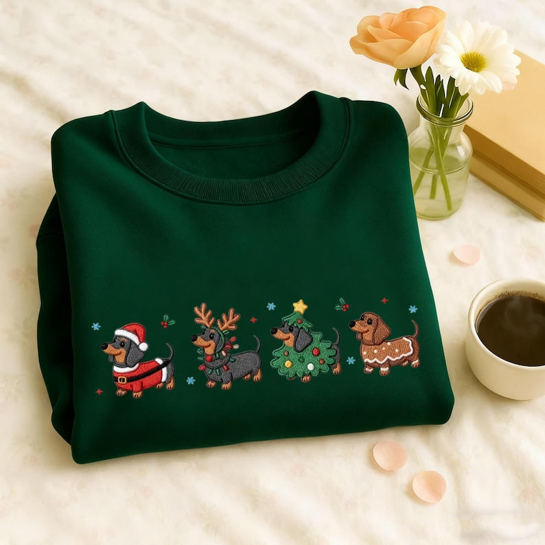 Embroidered Dachshund Christmas Sweatshirt Wiener Dog Holiday Shirt Dog Lover Gift Holiday Sweater Cute Christmas Dog Shirt 1762940049762.jpg