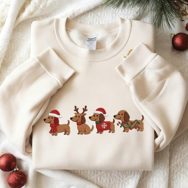 Embroidered Dachshund Christmas Sweatshirt Wiener Dog Holiday Shirt Dog Lover Gift Holiday Sweater Cute Christmas Dog Shirt 1762940186927.jpg