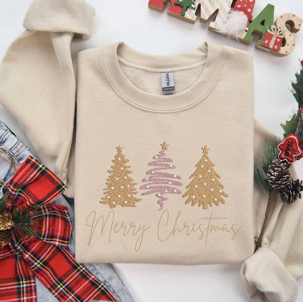 Merry Christmas Embroidered Shirt Tis The Season Christmas Sweatshirt Embroidered Christmas Trees Believe Christmas Merry And Bright Tee 1762940506182.jpg