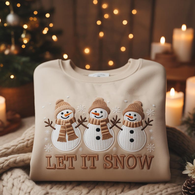 Let It Snow Embroidered Sweatshirt Cozy Snowman Winter Crewneck Vintage Holiday Embroidery Gift Snowman Embroidered Sweatshirt 1762941704826.jpg