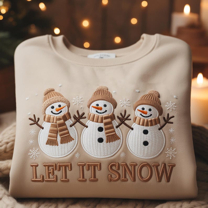 Let It Snow Embroidered Sweatshirt Cozy Snowman Winter Crewneck Vintage Holiday Embroidery Gift Snowman Embroidered Sweatshirt 1762941704828.jpg
