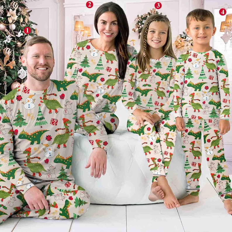 Christmas Santa Dinosaur  Snowmen Family Pajamas Set Funny Christmas T Rex Pajamas Christmas Gift For Family Matching Gift For Family 1763019162376.jpg