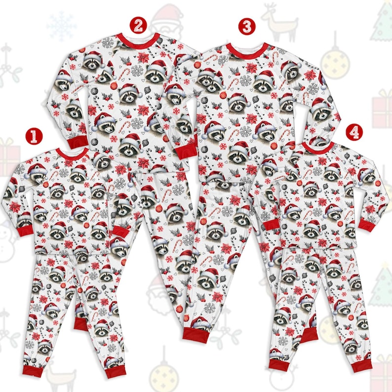 Christmas Raccoon Wearing Santa Hat Family Pajamas Set Cute Christmas Pajamas Christmas Gift For Family Matching Gift For Family 1763019276473.jpg