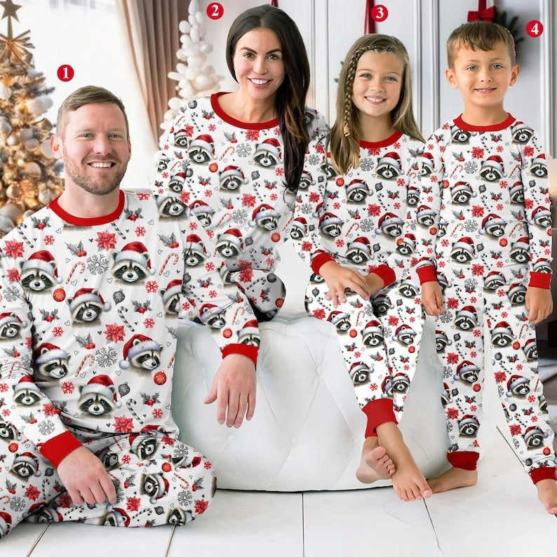 Christmas Raccoon Wearing Santa Hat Family Pajamas Set Cute Christmas Pajamas Christmas Gift For Family Matching Gift For Family 1763019276577.jpg