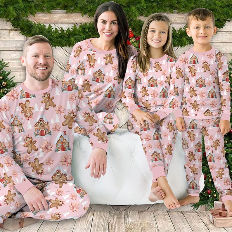 Pink Cookie Squad Christmas Pajamas Set Christmas Matching Long Sleeve Two Piece Christmas Loungewear Pink Gingerbread Pajamas 1763019909060.jpg