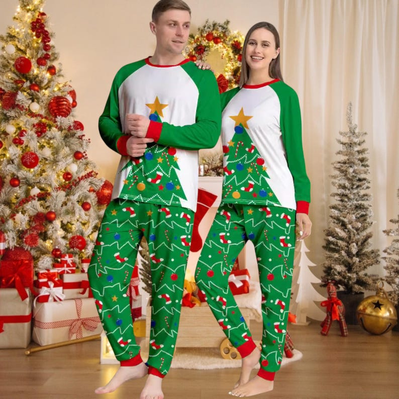 Matching Family Christmas Tree Pajamas Set Green White Holiday Pjs  Sleepwear For Men Women  Kids  Cozy Xmas Outfit For Family Photos 1763020976148.jpg