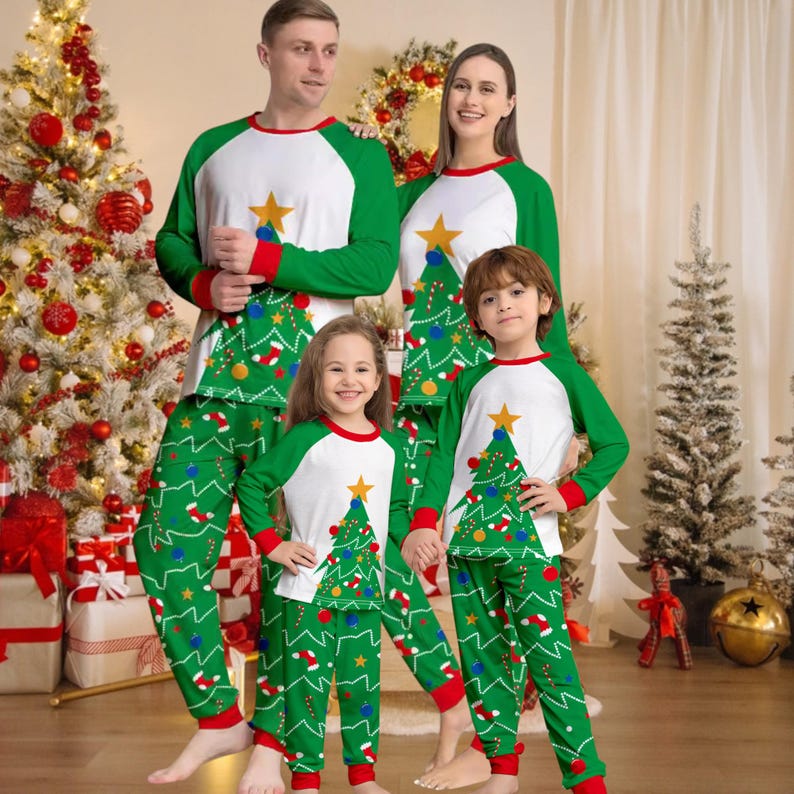 Matching Family Christmas Tree Pajamas Set Green White Holiday Pjs  Sleepwear For Men Women  Kids  Cozy Xmas Outfit For Family Photos 1763020976839.jpg
