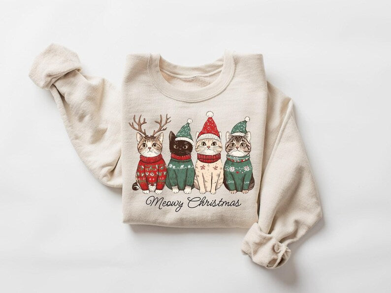 Meowy Christmas Shirt Cat Christmas Sweatshirt Cat Lover Xmas T Shirt Christmas Cat Mom Sweater Catmas Gift For New Year Xmas Crewneck 1763025395419.jpg