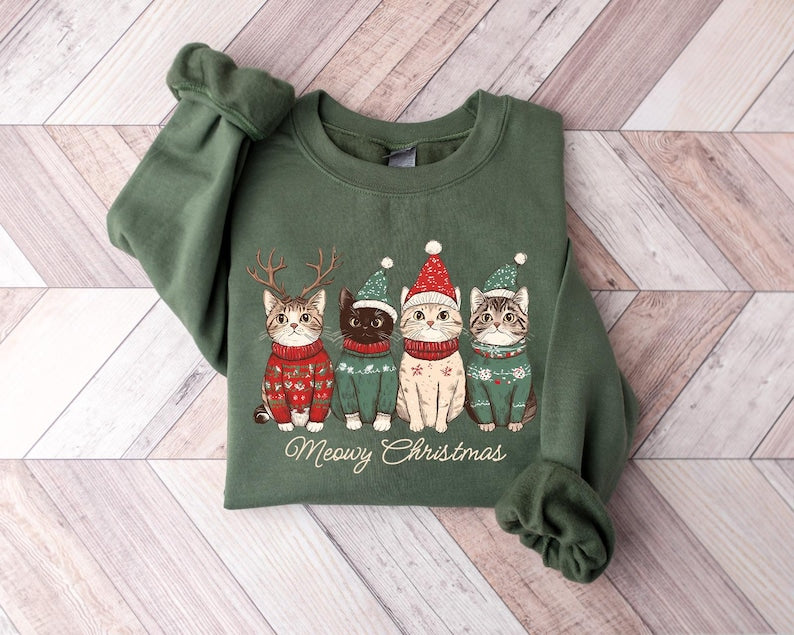Meowy Christmas Shirt Cat Christmas Sweatshirt Cat Lover Xmas T Shirt Christmas Cat Mom Sweater Catmas Gift For New Year Xmas Crewneck 1763025396041.jpg