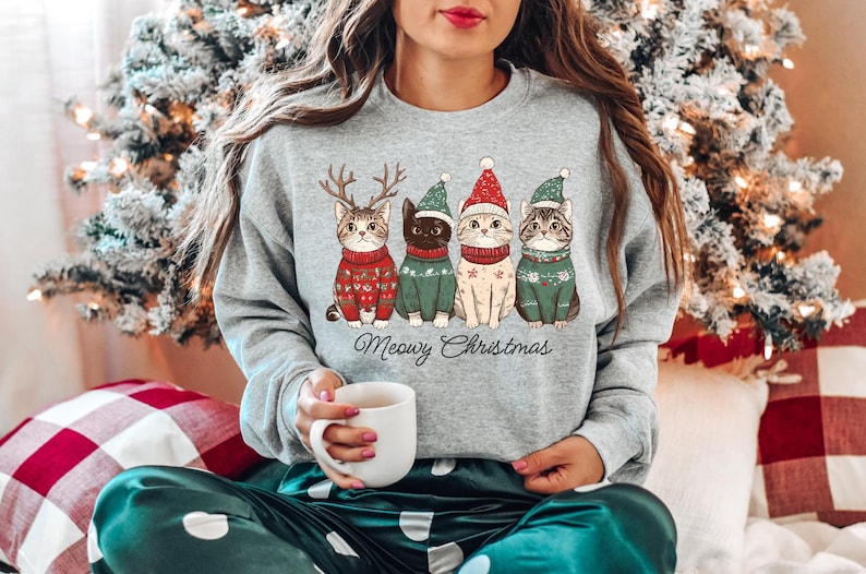 Meowy Christmas Shirt Cat Christmas Sweatshirt Cat Lover Xmas T Shirt Christmas Cat Mom Sweater Catmas Gift For New Year Xmas Crewneck 1763025396058.jpg