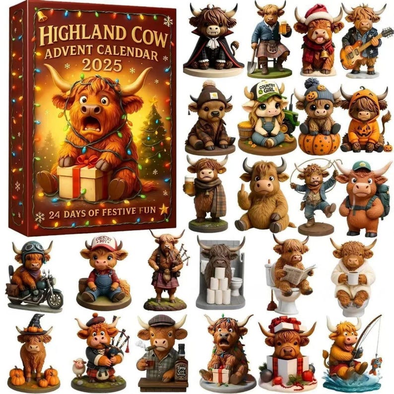 Highland Cow Advent Calendar Cute Farm Animal Christmas Decor Mini Cow Collectible Toys Farmhouse Christmas Decor Unique Cow Lover Gift 1763107801097.jpg